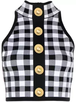 Укороченный топ 5-Button в клетку BALMAIN, черный