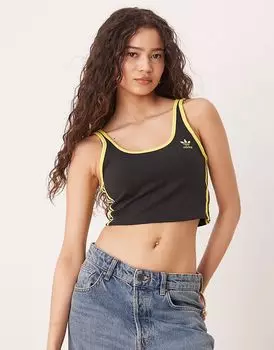Укороченный топ Adidas Originals с тремя полосками черного и желтого цветов