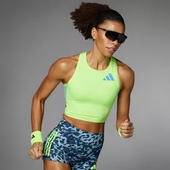Укороченный топ Adizero Road to Records Adidas, цвет Lucid Lemon