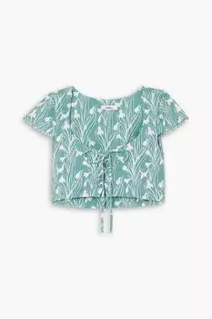 Укороченный топ Arielle из эластичного крепа с принтом MIAOU, бирюзовый
