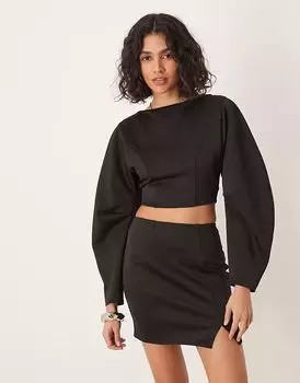 Укороченный топ ASOS DESIGN Coord с открытой спиной и объемными рукавами черного цвета