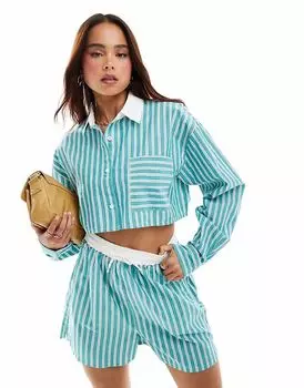Укороченный топ ASOS Design в зеленую полоску с контрастным воротником, комплект