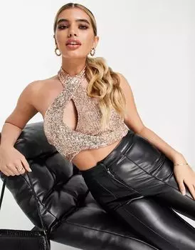 Укороченный топ ASOS из розового золота с бретелями и пайетками
