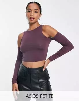 Укороченный топ баклажанового цвета с открытыми плечами ASOS DESIGN Petite
