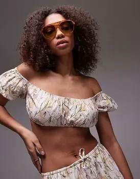 Укороченный топ-бандо Emory Park с цветочным принтом и сборками, в нескольких частях комплекта