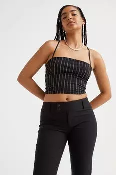 Укороченный топ-бандо H&M, черный/белый в полоску