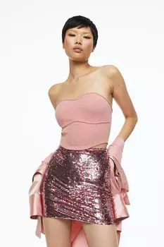 Укороченный топ-бандо H&M, светло-розовый
