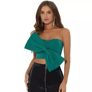 Укороченный топ-бандо с бантом для женщин, без бретелек, с вырезом в форме сердца, вечерние, бюстье, корсетный топ ALLEGRA K, цвет Peacock Green