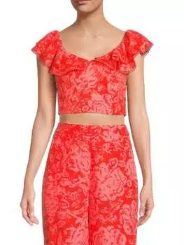 Укороченный топ BCBGMAXAZRIA с цветочным принтом, красный