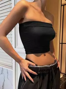 Укороченный топ без бретелек DAZY, однотонный, черный цвет