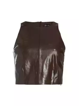 Укороченный топ без рукавов из искусственной кожи Safia со змеиным тиснением Line & Dot, шоколад