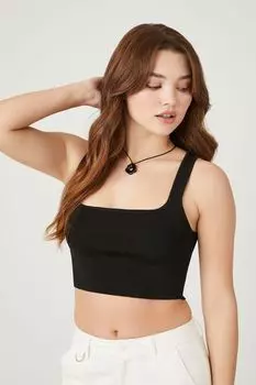 Укороченный топ без рукавов из свитера Forever 21, черный