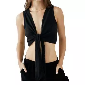 Укороченный топ без рукавов Lou Knot Front черного цвета Blanco BY NATURE