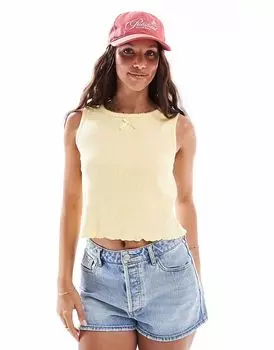Укороченный топ без рукавов Pieces с отделкой бантом, бледно-бананового цвета