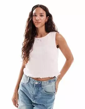 Укороченный топ без рукавов Pieces с отделкой бантом бледно-розового цвета