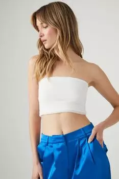 Укороченный топ без рукавов ребристой вязки Forever 21, белый