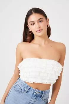 Укороченный топ без рукавов с рюшами Forever 21, белый