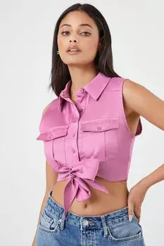 Укороченный топ без рукавов с завязками на подоле Forever 21, фиолетовый