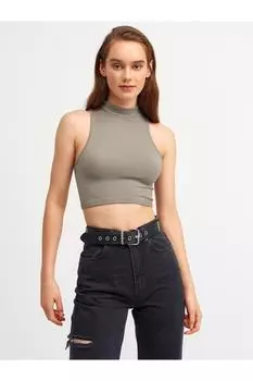 Укороченный топ без рукавов Водолазка-хаки Dilvin