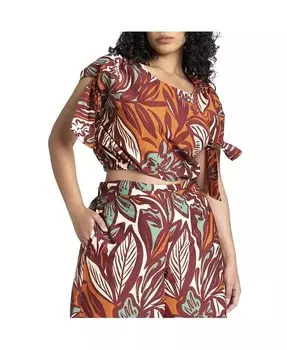 Укороченный топ больших размеров с завязками на плечах ELOQUII, желтый