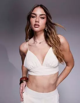 Укороченный топ-бралетт в стиле Missyempire из льна, кремового цвета