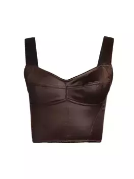 Укороченный топ-бюстье из вощеного атласа Dolce&Gabbana, цвет dark brown