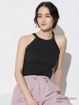 Укороченный топ-бюстгальтер с ребристым вырезом на бретельках Uniqlo, черный