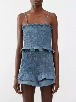 Укороченный топ daline из хлопка и шамбре со сборками Marant Etoile, синий