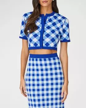 Укороченный топ Dasia в клетку интарсия Shoshanna, цвет Blue/Opt