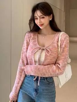 Укороченный топ DAZY, космический краситель, узел спереди, майка в комплект не входит, розовый