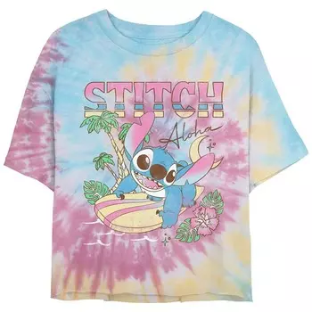 Укороченный топ Disney's Lilo & Stitch Ready For Surf Stitch Футболка с рисунком Tie Dye, цвет Blue Pink Light Yellow