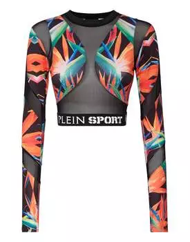 Укороченный топ для бега LS PLEIN SPORT, черный/мультиколор