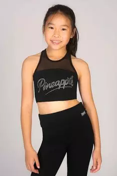 Укороченный топ для девочек с сетчатой вставкой и логотипом Pineapple, черный