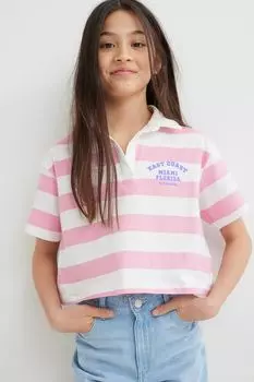 Укороченная рубашка в стиле регби H&M Striped Miami, светло-розовый