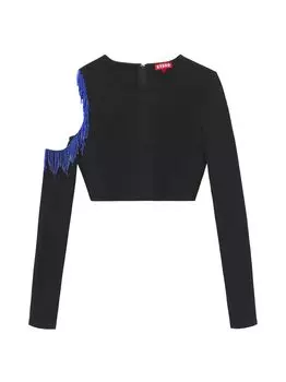 Укороченный топ Ellen с вырезами и бисером STAUD, черный