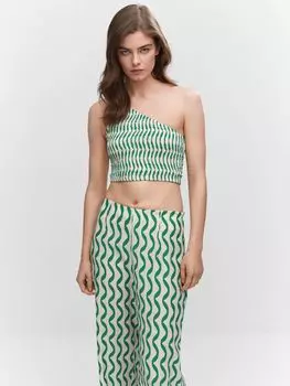 Укороченный топ Fe Crinkle на одно плечо Mango, зеленый/кремовый