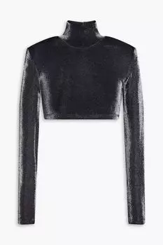 Укороченный топ Fiba из эластичного джерси с металлизированным воротником ROTATE BIRGER CHRISTENSEN, черный