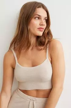 Укороченный топ французской вязки H&amp;M, светло-бежевый