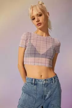 Укороченный топ H&amp;M, фиолетовый/клетка