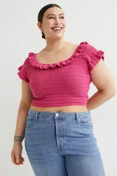 Укороченный топ H&M+ с оборками, вишня