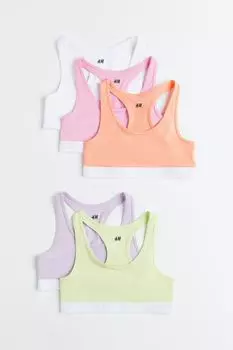 Укороченный топ из 5 хлопков H&M, светло-зеленый/светло-фиолетовый