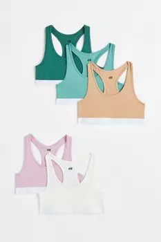Укороченный топ из 5 хлопков H&amp;M, темно-зеленый/светло-фиолетовый