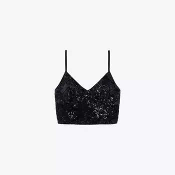 Укороченный топ из эластичного бархата, украшенный пайетками The Kooples, черный