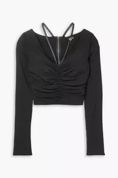 Укороченный топ из эластичного крепа со сборками и декором VERSACE, черный