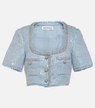 Укороченный топ из букле с пайетками Self-Portrait, синий