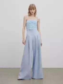 Укороченный топ из букле с ремнями - studio Massimo Dutti, синий