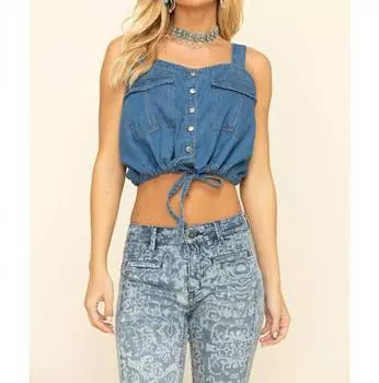 Укороченный топ из денима Palm Desert синего цвета Free People