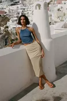 Укороченный топ из денима ZARA, синий
