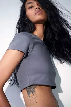 Укороченный топ из джерси H&M, серый