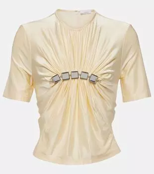 Укороченный топ из джерси с цветочным блеском Rabanne, мультиколор